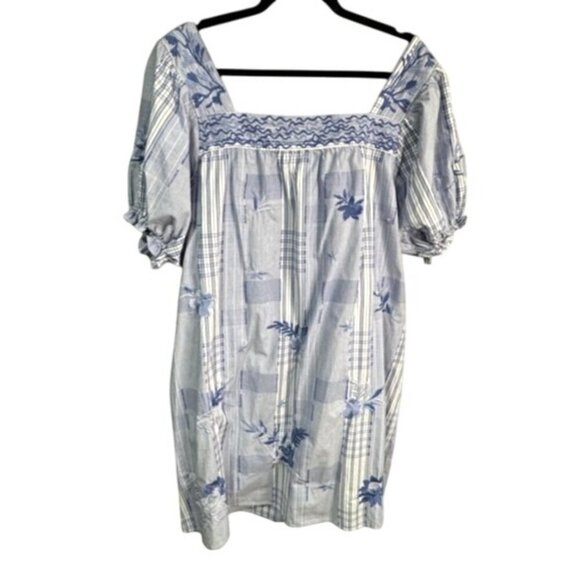 Johnny Was XL Marbella Square Neck Dress Blue Plaid Embroidered NWT MSRP $348 - Picture 5 of 8